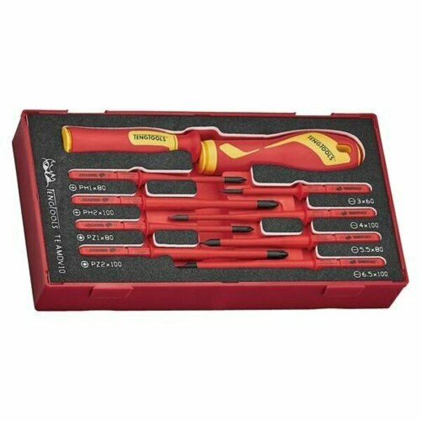 Teng Tools 10 Piece 1000 Volt Insulated Interchangeable Screwdriver Blade & Handle Eva Foam Set TEAMDV10